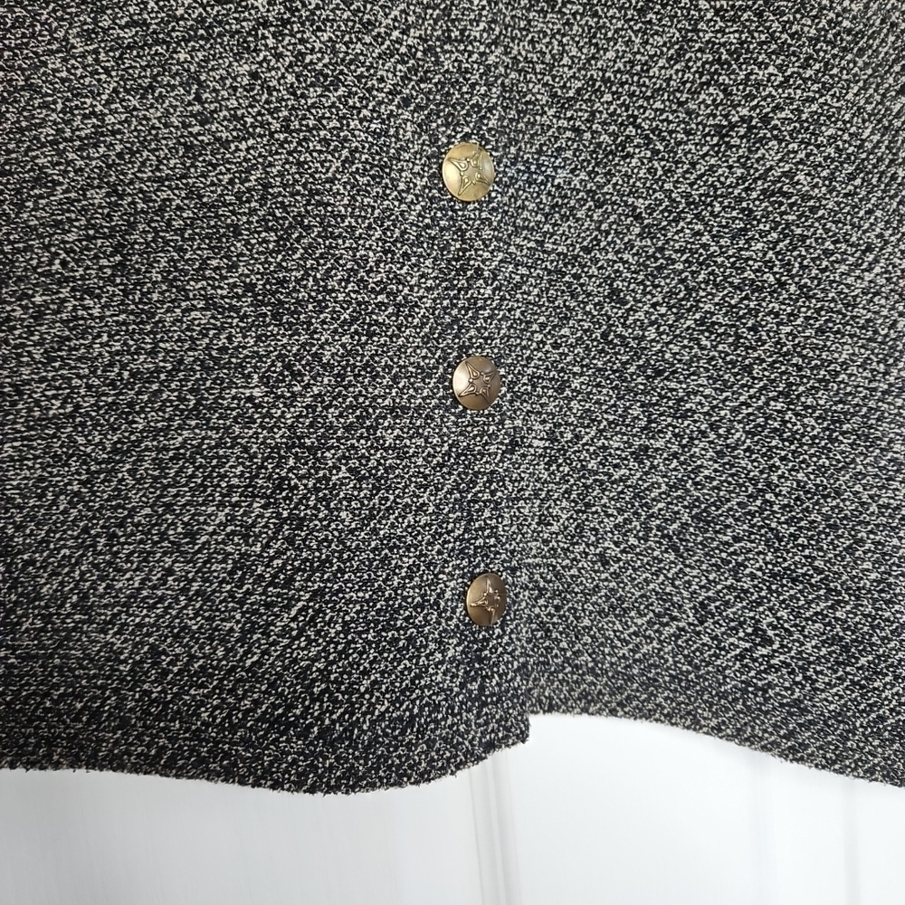 LL Bean Button Front Fleece Cardigan Sweater Jacket Size L Womens Black Tan Cozy - Picture 3 of 8